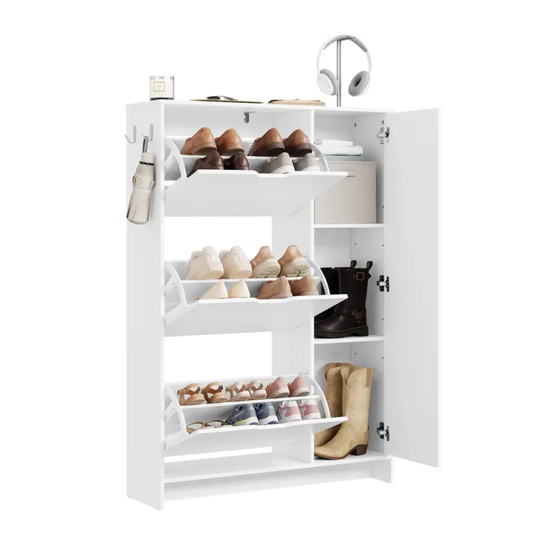 SoBuy Schuhschrank Weiß Klappschrank für 12 Paar Schuhe + 3 Seitenfächer FSR220-W