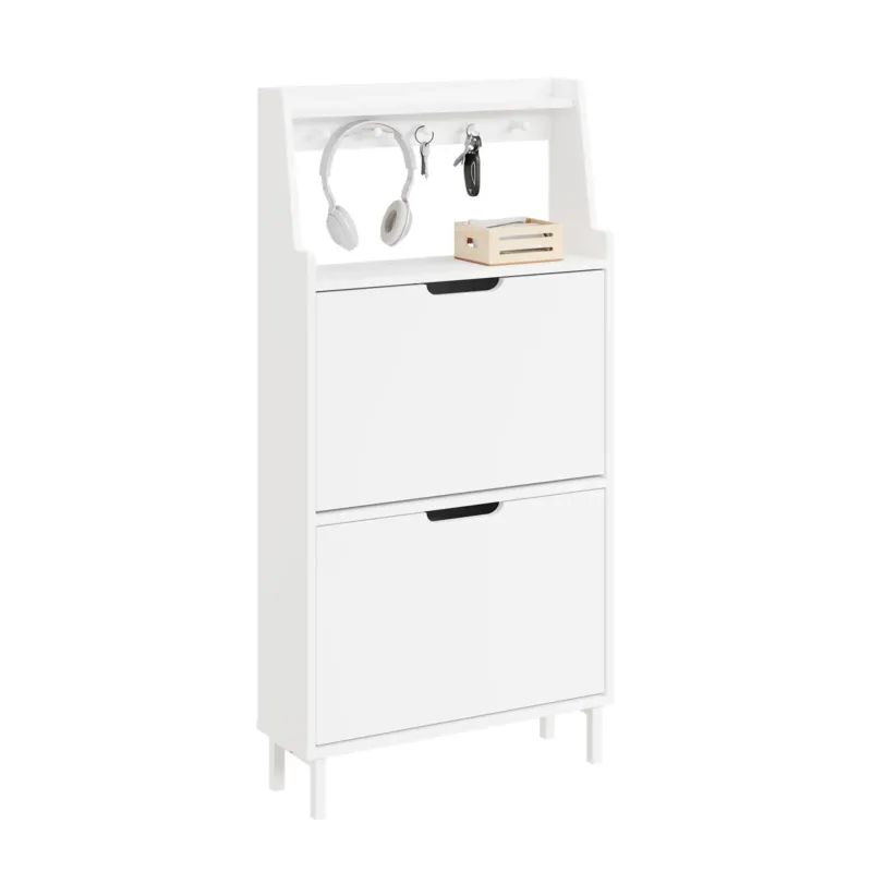SoBuy Schuhschrank Weiß 2 Türen mit Haken und offener Oberseite 60x19x119 cm FSR221-W