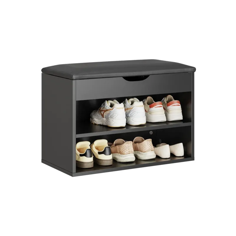 SoBuy | Schuhbank mit Sitzfläche | Schuhregal 3-in-1 | Schwarz | FSR25-SCH