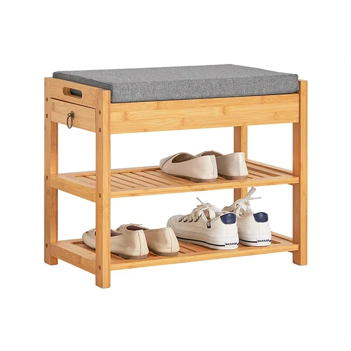 SoBuy | Schuhbank | Sitzbank mit Schuhregal | Breit 55cm Bambus | FSR49-N
