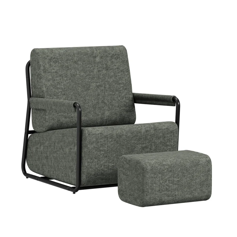 SoBuy | Sofa | Sessel mit Hocker | Dark Gray | 74×67×78 cm | FST99-DG