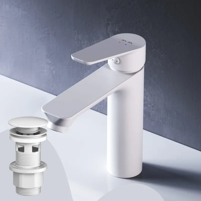 FTA82133 Bad Armatur Hit Waschtischarmatur S-Größe mit Klick-Ablaufgarnitur Wasserhahn, Weiß ampm-store.de