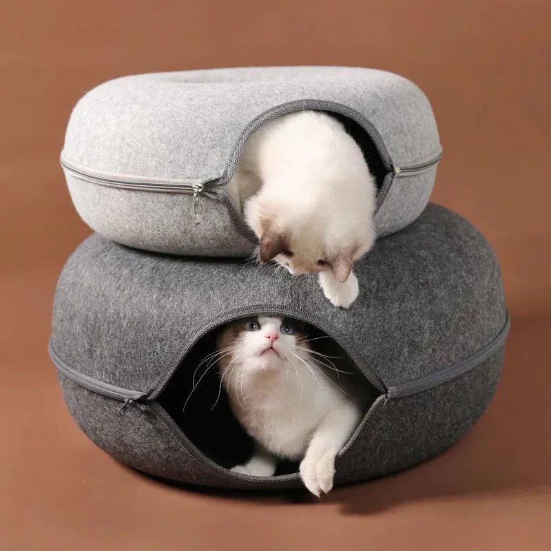 Cat Tunnel Bed Round Felt Cave with Zippered Opening - Product detail 4