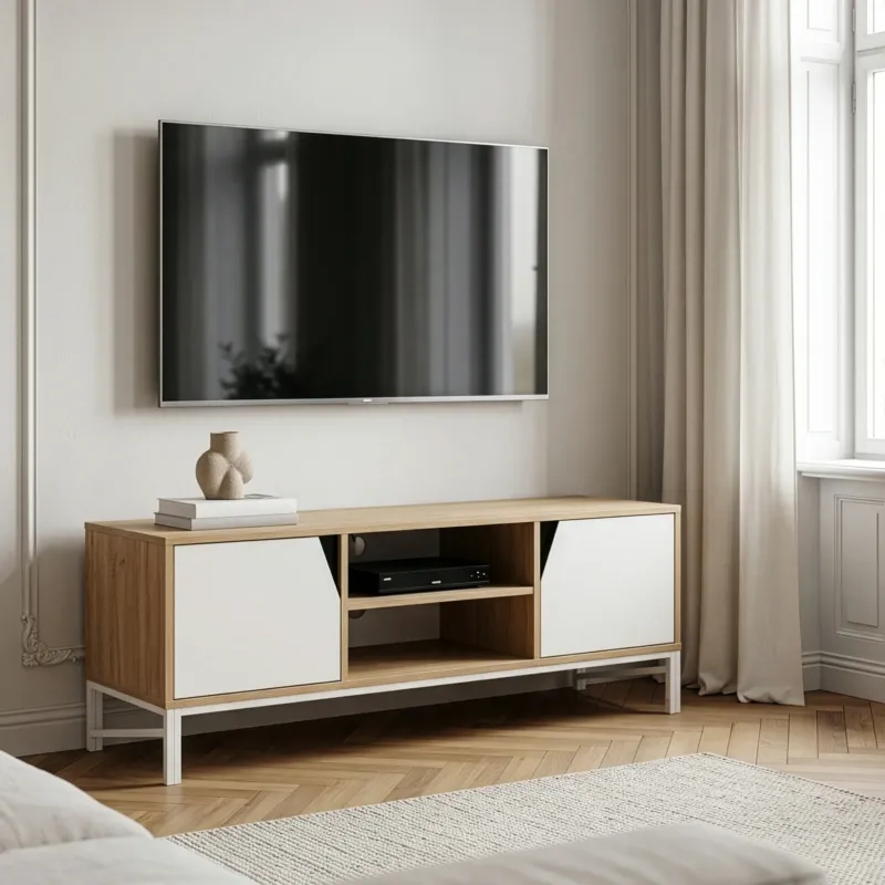 Fernsehschrank Kerrköndam 120x40x46 cm Eicheoptik/Weiß [en.casa]