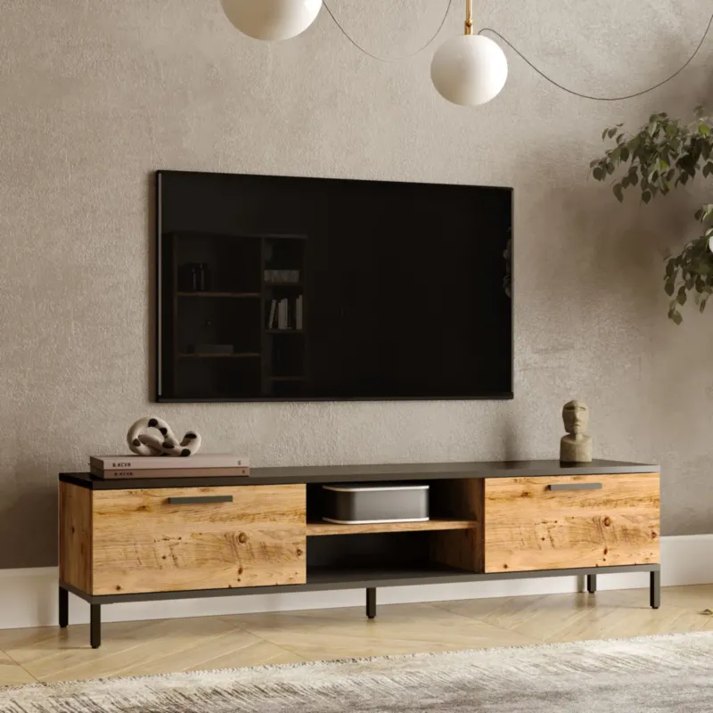 Fernsehtisch Lempäälä mit 2 Ablagefächern 160 x 35 x 39 cm in versch. Farben [en.casa] - premiumXL
