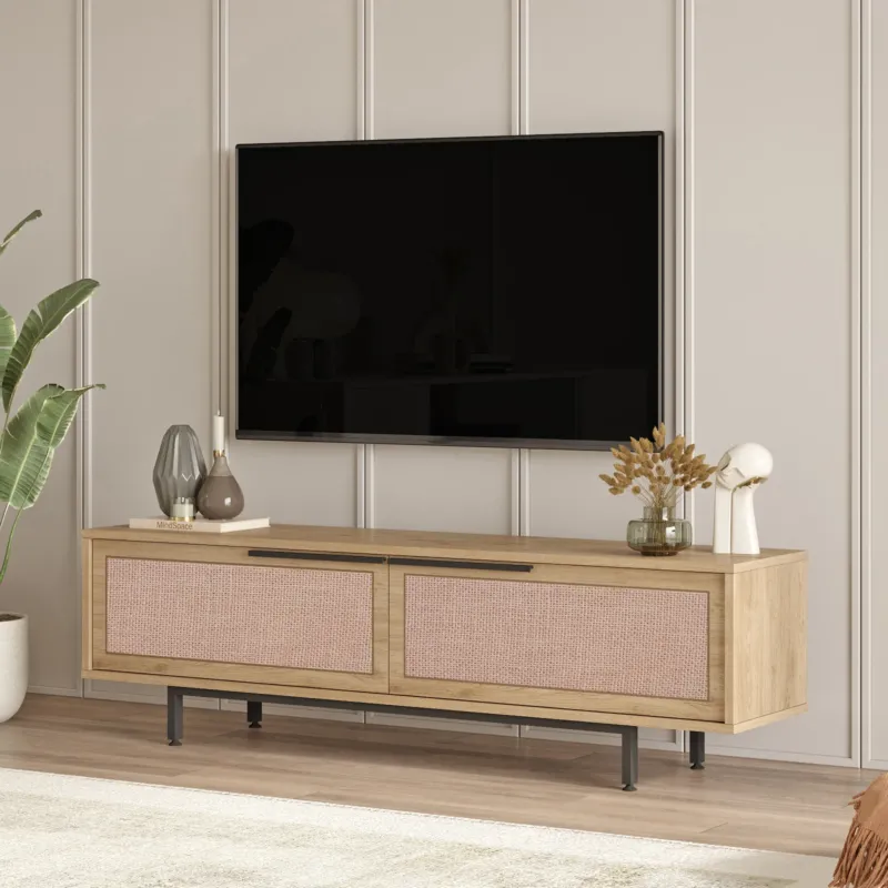 TV Schrank Kvænangen Eichen - und Rattanoptik [en.casa] - premiumXL