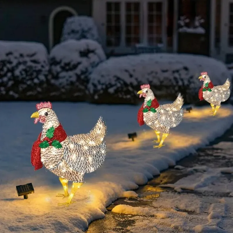 Christmas Chicken Garden Lights Solar LED Outdoor Decoration - Product showcase