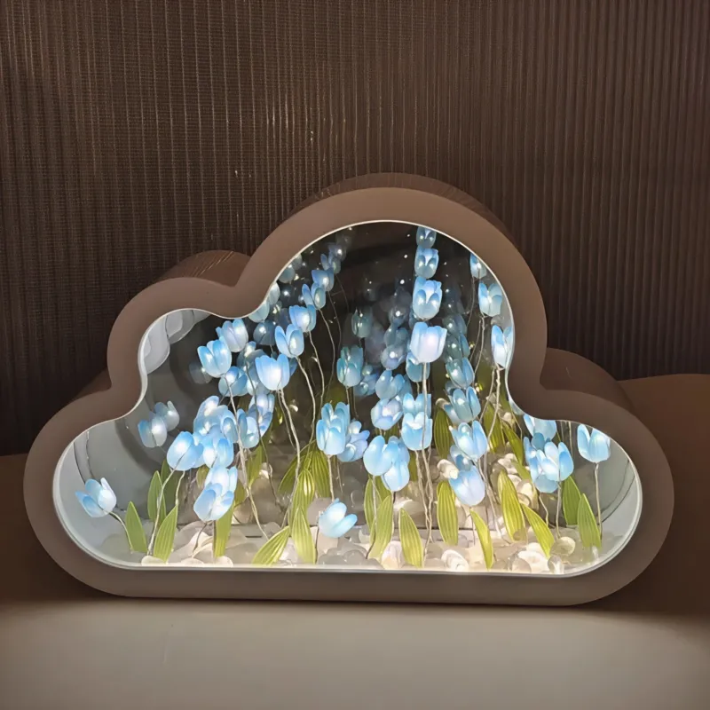 LED Floral Infinity Mirror Lamp Cloud Shape Tulip Design - Product showcase