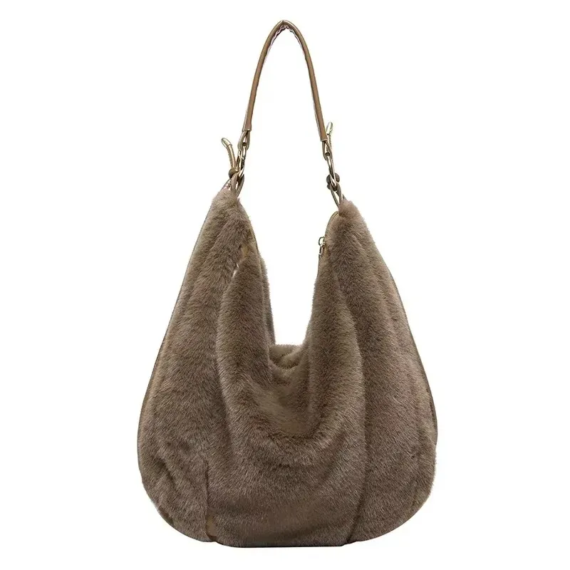 Faux Fur Hobo Bag Black Plush Winter Design - Product example