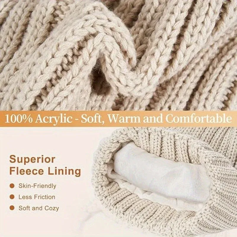 Winter Knit Hat Scarf Gloves Set Touchscreen Compatible 3-Piece - Product detail 4