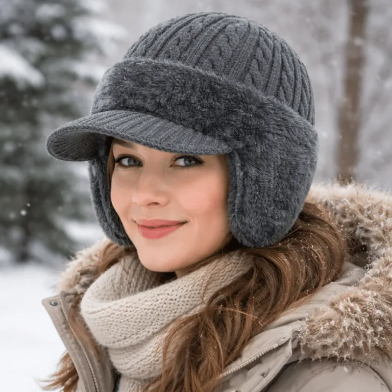 Winter Trapper Hat Cable Knit Design with Ear Protection - Product showcase