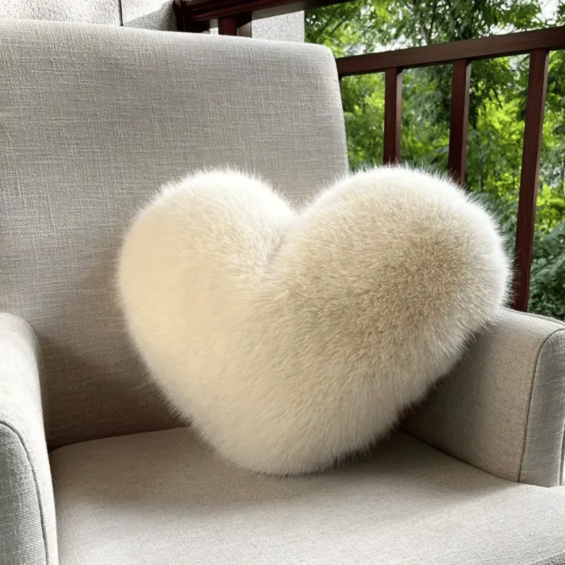 Heart Shaped Faux Fur Pillow Soft Plush Decorative Cushion - Product showcase