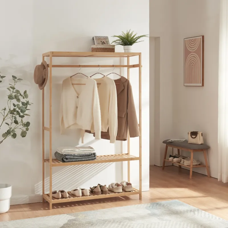 Garderobenständer Herøy 165x100x35cm Bambus [en.casa] - premiumXL