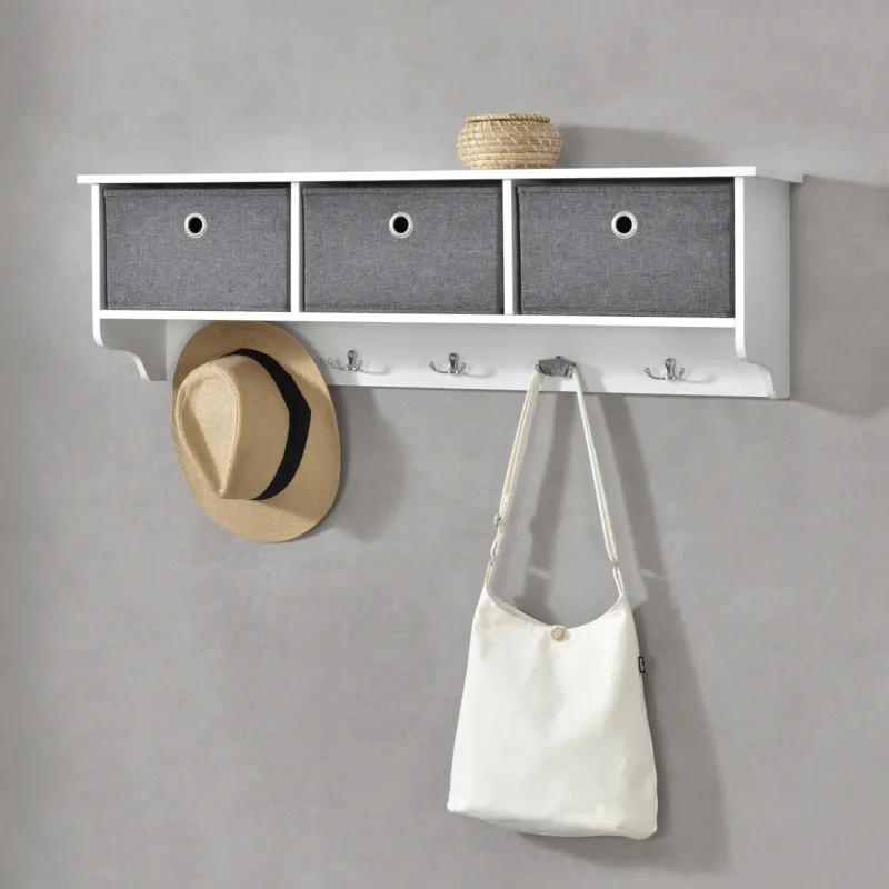 Wandgarderobe Horsens mit Aufbewahrungsboxen 100x20x30cm Weiß/Grau en.casa - premiumXL
