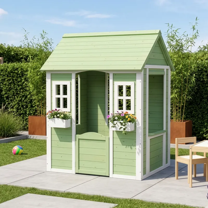 Kinderspielhaus Kuoldsvin Tannenholz 144x102x90 cm Grün/Weiß [en.casa]