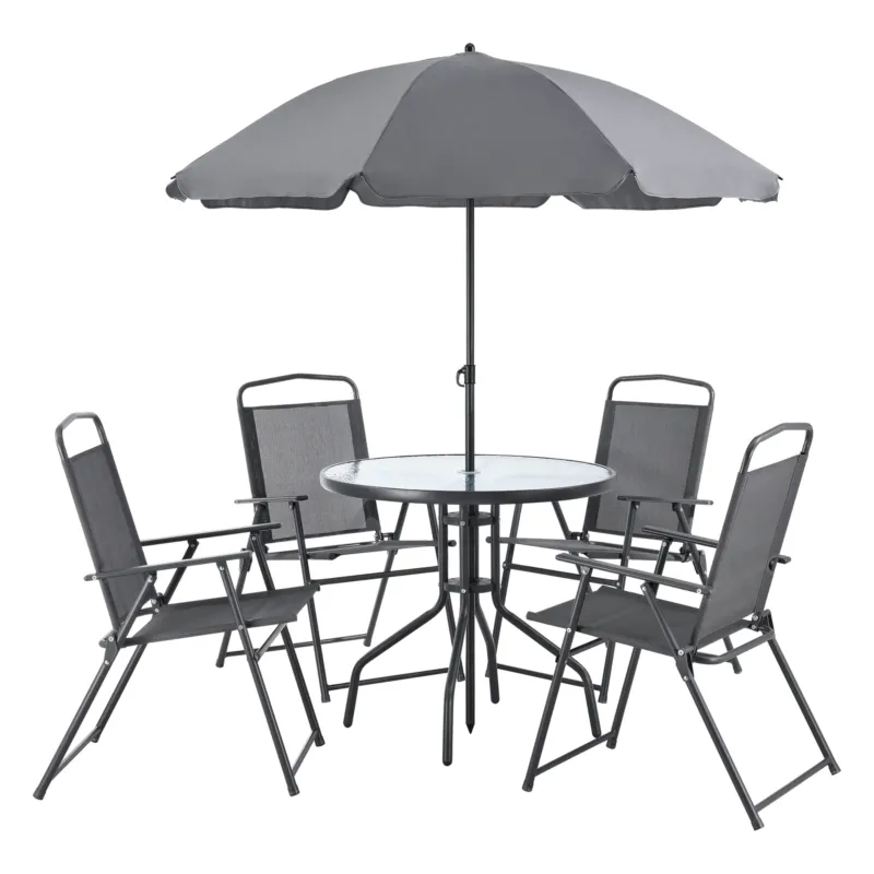 Gartenmöbel - Set Milagro Stühle mit Tisch 4 Stühlen und Sonnenschirm Schwarz Dunkelgrau en.casa - premiumXL