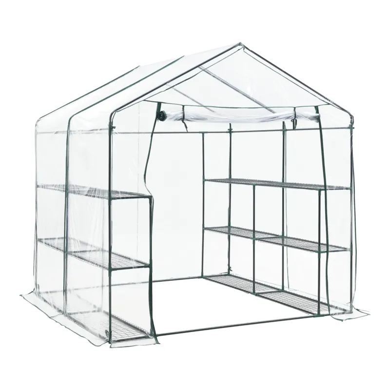 Gewächshaus Grünau mit Ablagen 200x200x220cm Transparent [en.casa] - premiumXL