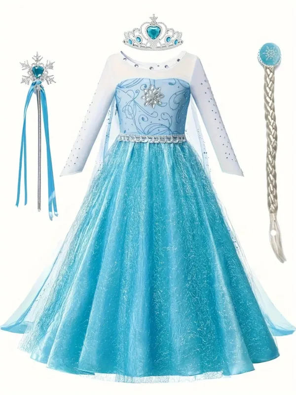 Girls Winter Princess Dress Crystal Snowflake Design - Product example
