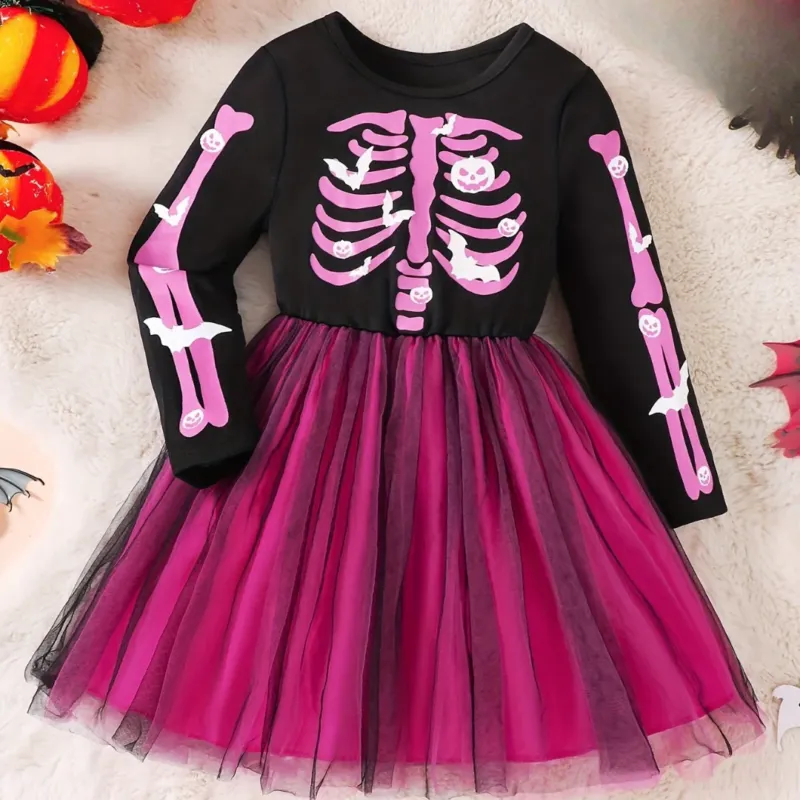 Halloween Skeleton Dress Pink Tulle Party Costume - Product showcase