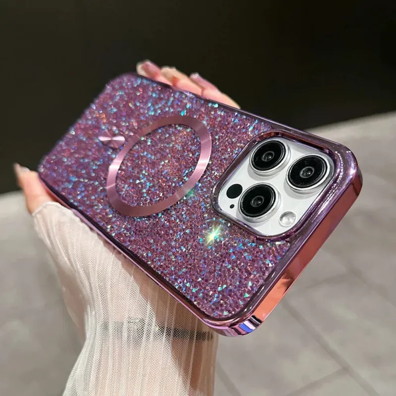 Glitter iPhone Case Magnetic Sparkle Phone Cover - Product showcase