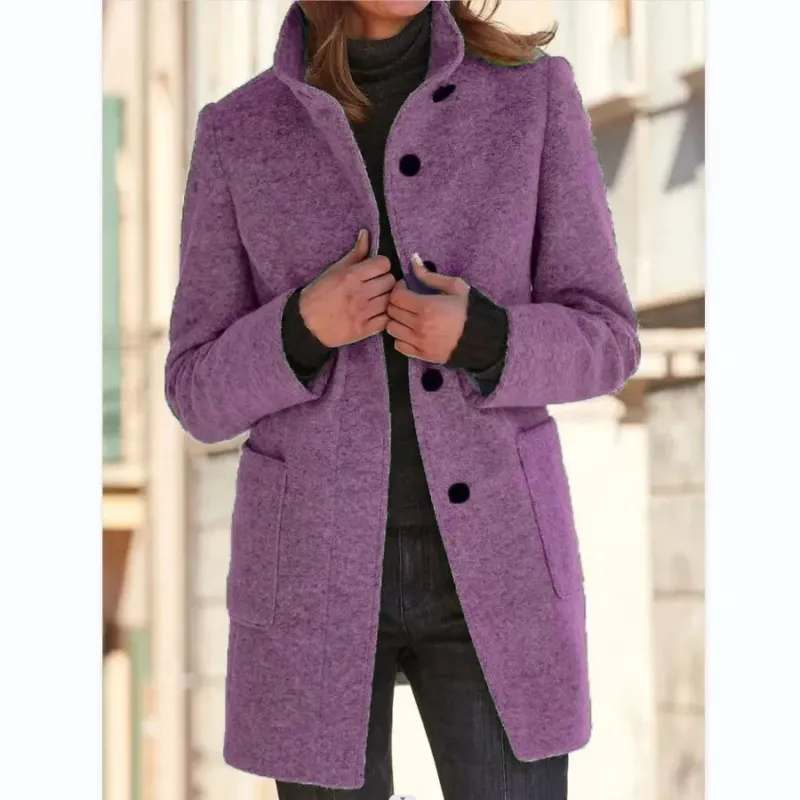 Wool Winter Coat Stand Collar Gray Design - Product detail 4