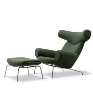 Ox Chair inkl. Hocker in Vidar 972 mit Keder in Trace 8146 Leder von Hans J. Wegner
