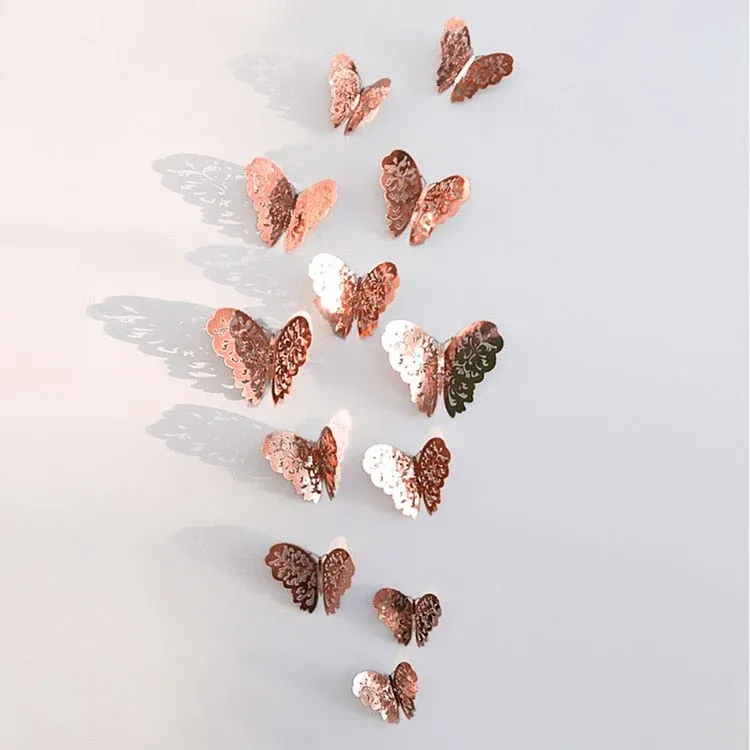 3D Butterfly Wall Decor Rose Gold Metallic Finish - Product showcase