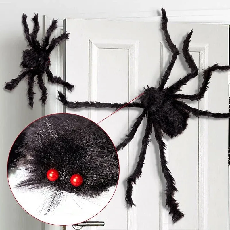 Giant Halloween Spider Poseable Black Furry Decoration 200cm - Product showcase