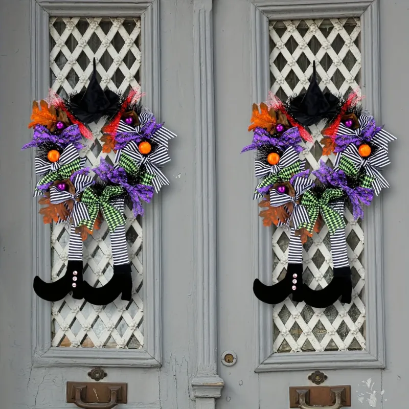 Halloween Door Wreath Witch Legs With Striped Stockings - Product detail 4