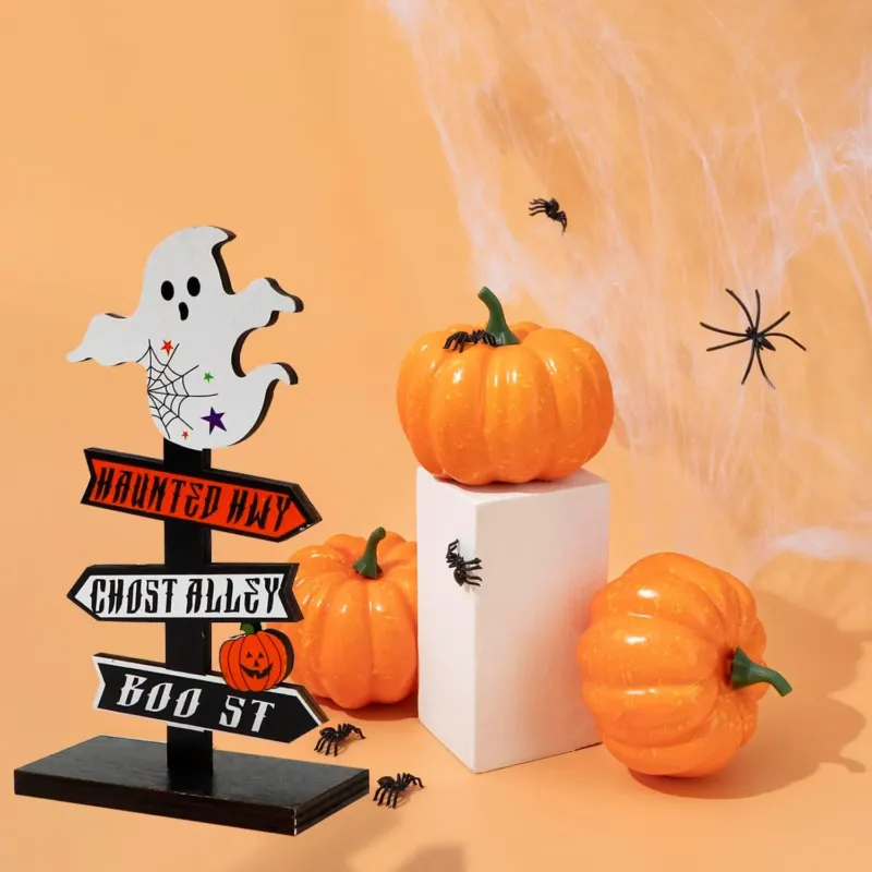 Halloween Directional Sign Ghost Pumpkin Wood Display - Product example