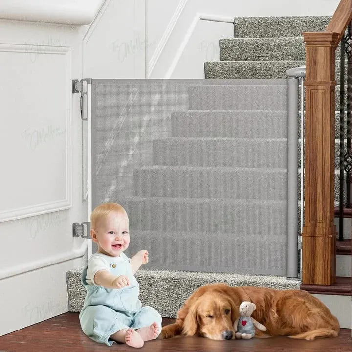 Retractable Baby Gate Wall-Mounted Mesh Safety Barrier - Detailed view
