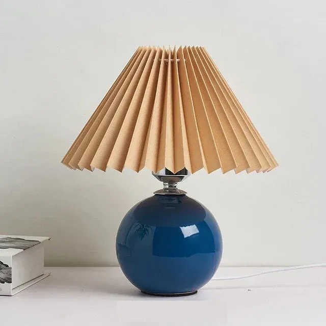Vintage Table Lamp Pleated Cream Shade with Ceramic Base - Product example