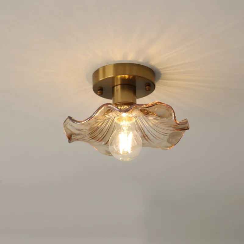 Art Deco Ceiling Light Wavy Glass Flower Shade - Product showcase