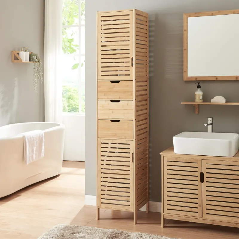 Hochschrank Boksereys 180x35x35 cm Bambus [en.casa] - premiumXL