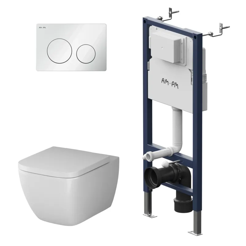 WC-Komplettset Gem mit Vorwandelement und weißer Betätigungsplatte – IIS90101.GA1700