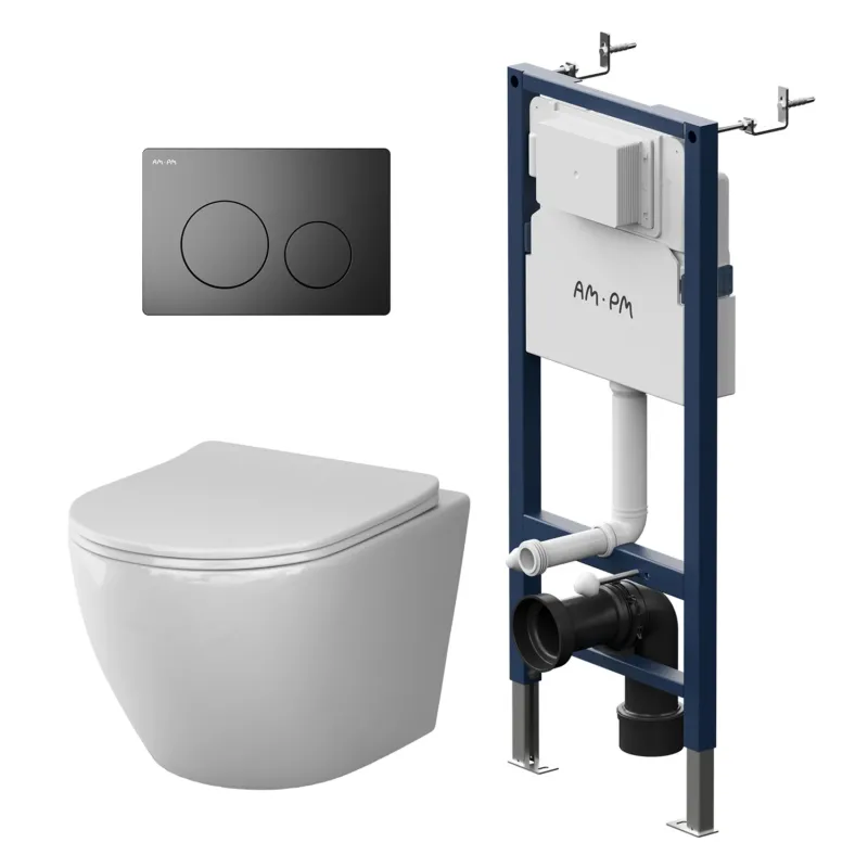 WC-Komplettset X-Joy S mit Vorwandelement und schwarzer Betätigungsplatte – IIS90138.XB1701