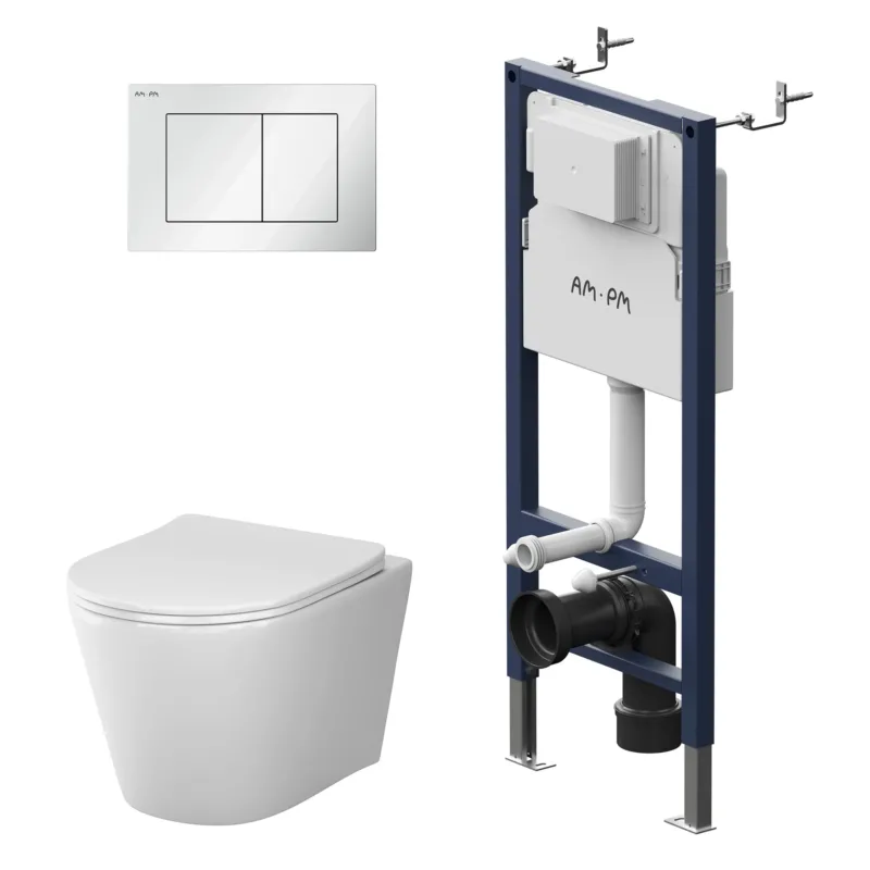 WC-Komplettset Spike mit Vorwandelement und weißer Betätigungsplatte – IIS90201.PA1900