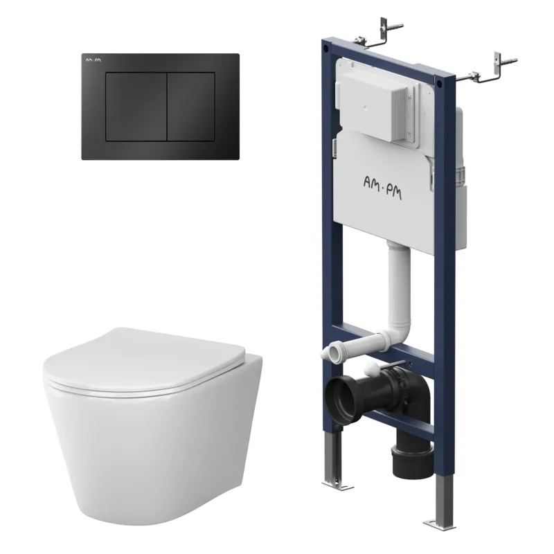 WC-Komplettset Spike mit Vorwandelement und schwarzer Betätigungsplatte – IIS90238.PA1900