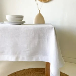 Leinen Tischdecke mit Hohlsaum und Kuvertecken - Weiß - Linen Notes