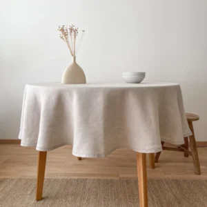Runde Tischdecke aus Leinen mit Hohlsaum - Beige - Linen Notes