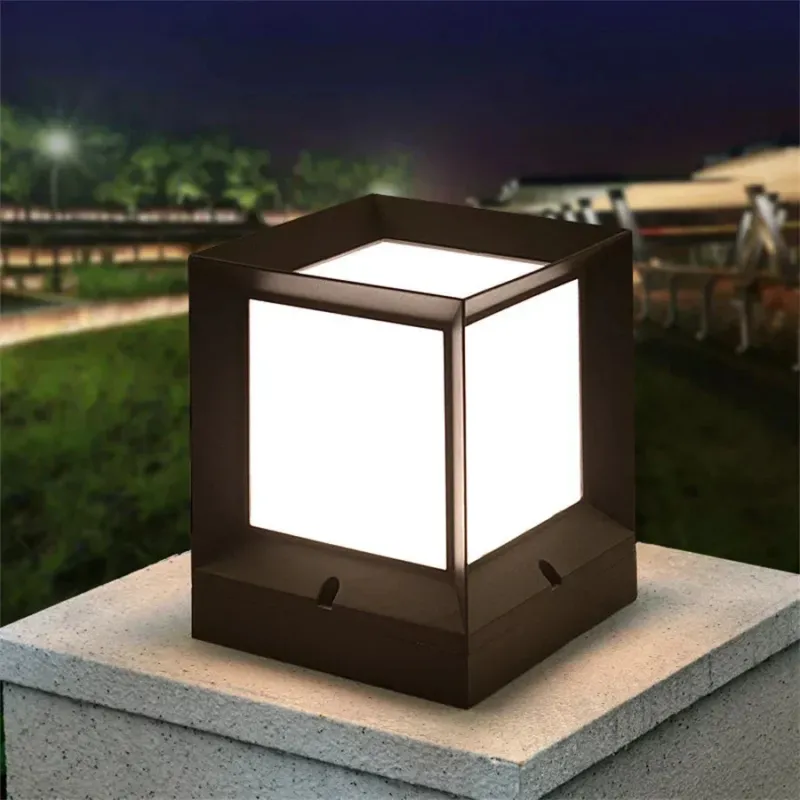Modern Outdoor Pillar Light Black Frame White Diffuser - Product showcase
