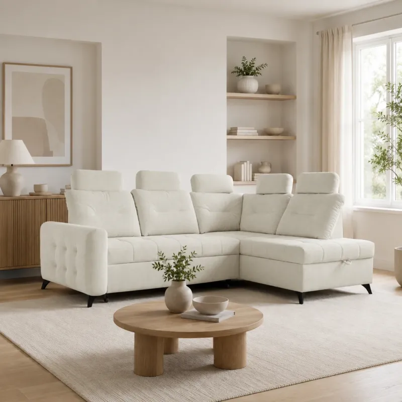 Home Collective Ecksofa Sofa Couch Wohnlandschaft ausziehbar inkl. Bettkasten Schlafsofa Gästebett 250x200 cm L-Form | weicher Stoff & Bonnell-Federkern | verstellbare Kopfstützen
