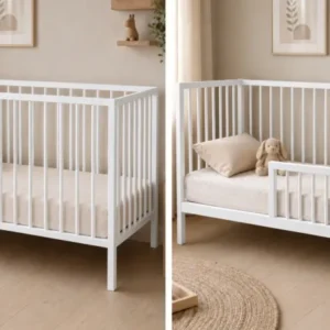 Kids Collective Babybett Kinderbett Beistellbett mit Halbschiene | Modulares Gitterbett Lattenrost 3-fach höhenverstellbar & abnehmbare Sprossen | Baby Bett Holz Kinderzimmer | 60x120 & 70x140 cm