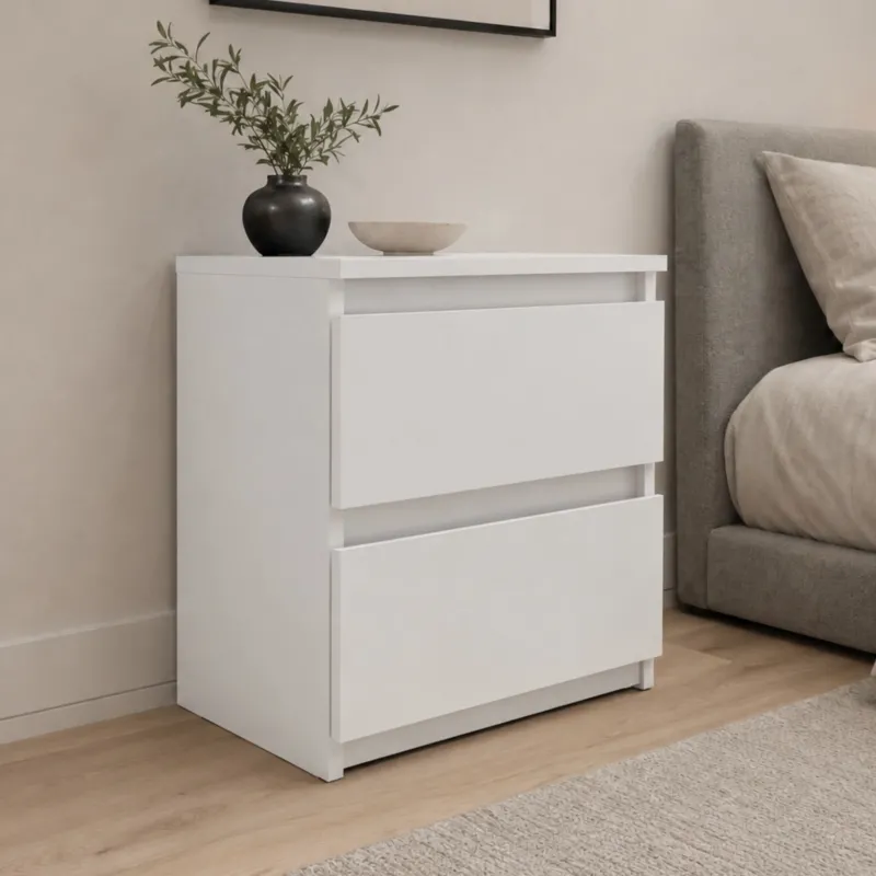 Home Collective Nachttisch Nachtkommode mit 2 Schubladen | Beistelltisch Nachtkonsole Nachtschrank | Schlafzimmer Jugendzimmer Möbel | modernes griffloses Design