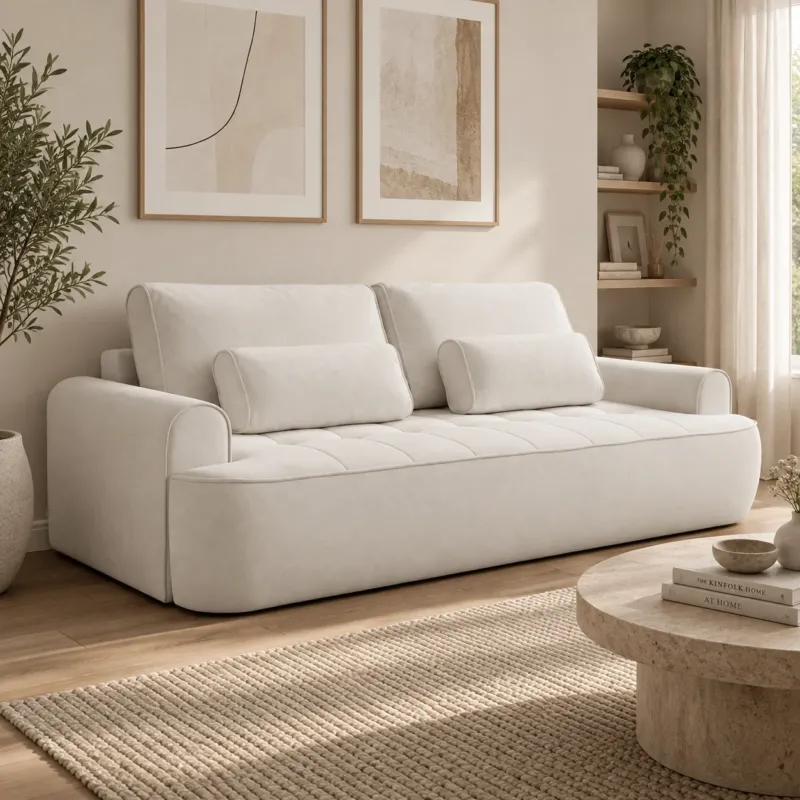 Home Collective Sofa Couch Schlafsofa ausziehbar inkl. Bettkasten Schlafcouch Gästebett 250 cm | weicher Velours & Easy Clean | Wohnzimmer Sofa quadratische Steppung | inkl. Kissen