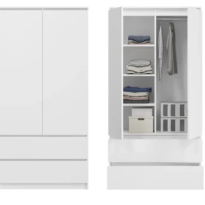 Home Collective Kleiderschrank Schrank Mehrzweckschrank Haushaltsschrank 90x50x180 cm (BxTxH) mit 2 Schubladen, 3 Einlegeböden & Kleiderstange – robust, platzsparend & vielseitig