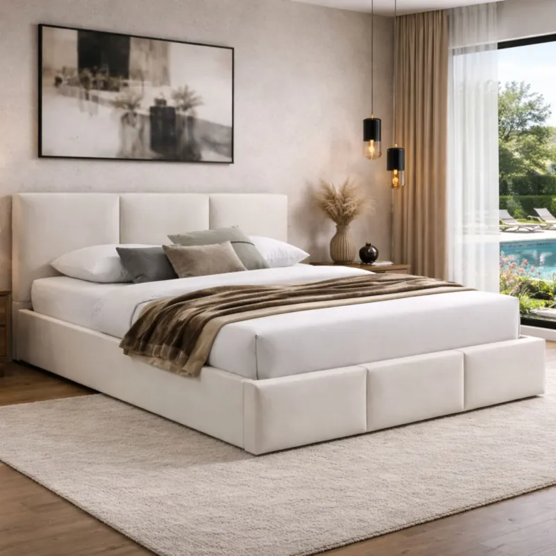 Bett 140x200 / 160x200 cm Doppelbett Polsterbett Bettgestell mit Lattenrost aus Metall, hydraulischer Bettkasten, Samtbezug in beige oder dunkelgrau, viel Stauraum, modern & pflegeleicht