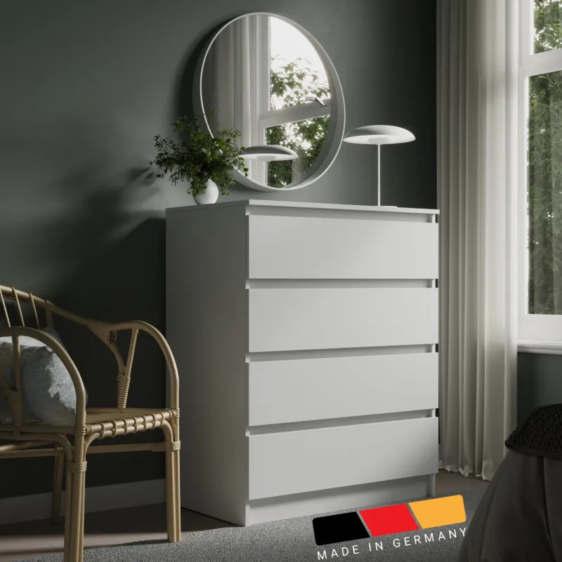 Kommode mit 4 Schubladen 76 & 80 cm Breite Kommode schmal Holz Schrank Kommode mit Schubladen Sideboard Highboard Anrichte Schlafzimmer Wohnzimmer Flur Büro Organizer