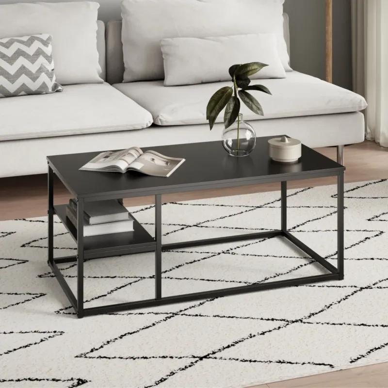 Couchtisch, Beistelltisch, Wohnzimmertisch, Tisch Couch | Mit Ablage und pulverbeschichtetem Metallrahmen | Pflegeleicht & robust | 102x52x42 cm (BxTxH) | Schwarz