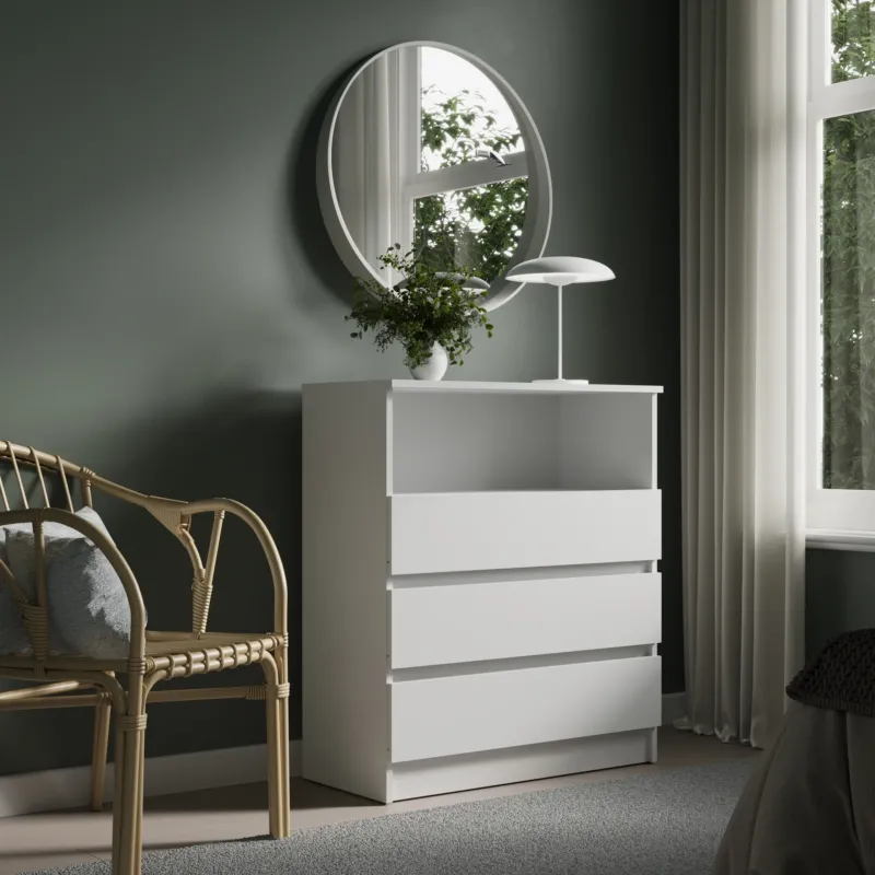 Home Collective Kommode Sideboard Schubladenkommode | viel Stauraum mit 3 Schubladen & 1 offenem Fach Schubladenschrank | modern Schlafzimmer Wohnzimmer Flur Büro Möbel Organizer | 76x87x35 cm | weiß